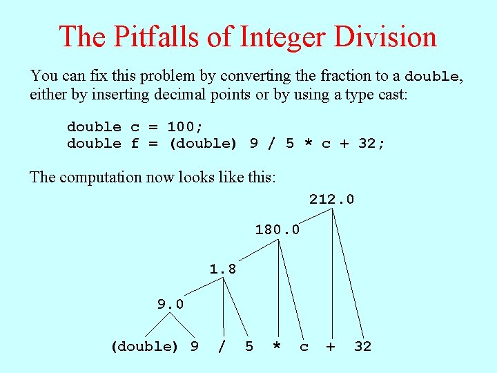 The Pitfalls of Integer Division You can fix this problem by converting the fraction