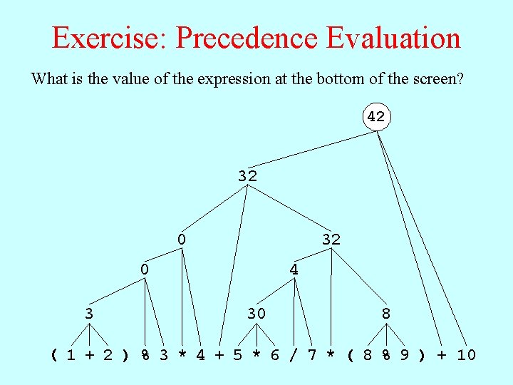 Exercise: Precedence Evaluation What is the value of the expression at the bottom of