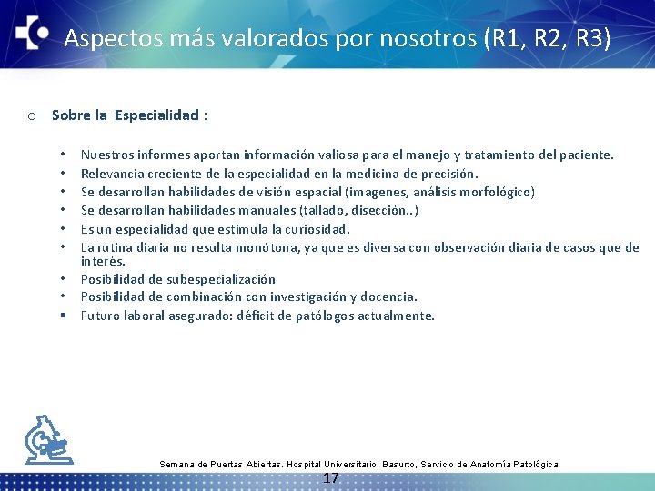 Aspectos más valorados por nosotros (R 1, R 2, R 3) o Sobre la