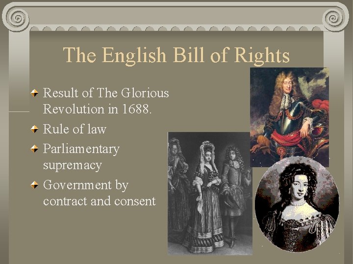 The English Bill of Rights Result of The Glorious Revolution in 1688. Rule of