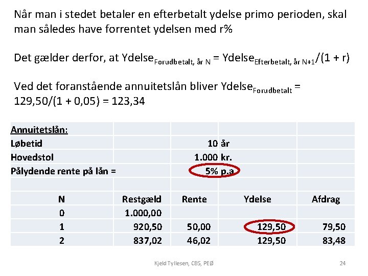 Når man i stedet betaler en efterbetalt ydelse primo perioden, skal man således have Når man i stedet betaler en efterbetalt ydelse primo perioden, skal man således have