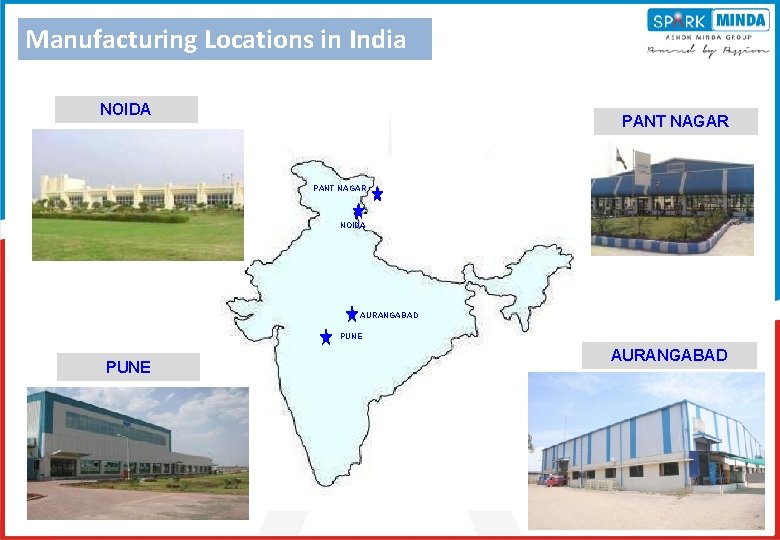 Manufacturing Locations in India NOIDA PANT NAGAR NOIDA AURANGABAD PUNE AURANGABAD 