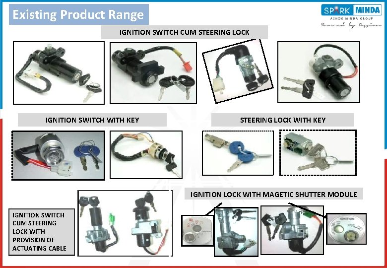 Existing Product Range IGNITION SWITCH CUM STEERING LOCK IGNITION SWITCH WITH KEY STEERING LOCK