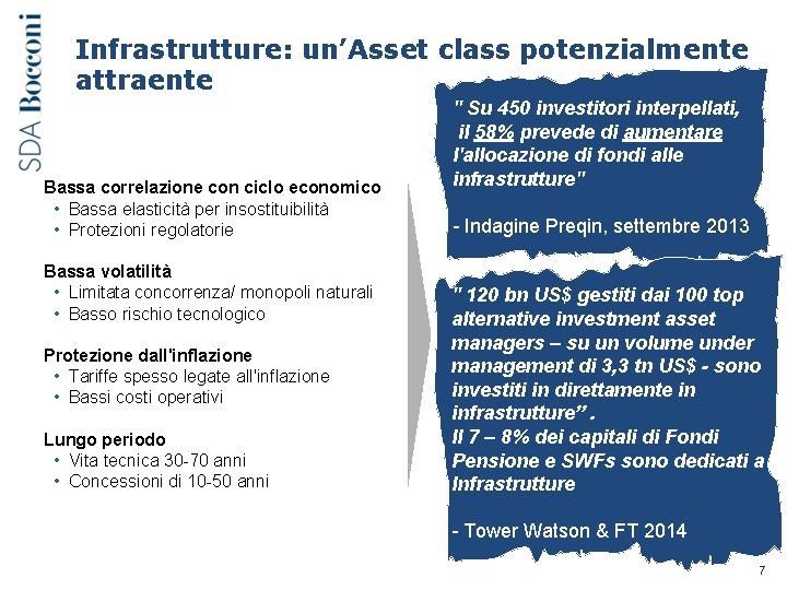 Infrastrutture: un’Asset class potenzialmente attraente Bassa correlazione con ciclo economico • Bassa elasticità per