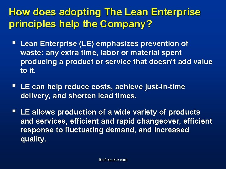 How does adopting The Lean Enterprise principles help the Company? § Lean Enterprise (LE)