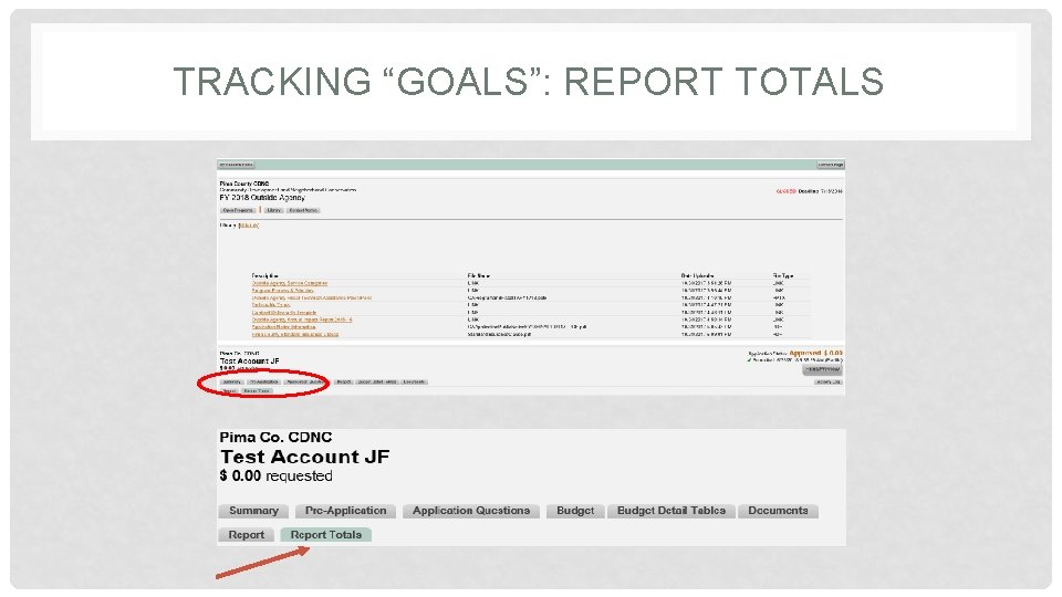 TRACKING “GOALS”: REPORT TOTALS TRACKING “GOALS”: REPORT TOTALS