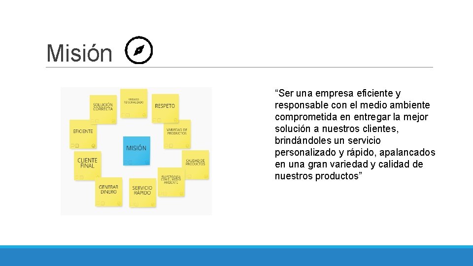 Misión “Ser una empresa eficiente y responsable con el medio ambiente comprometida en entregar