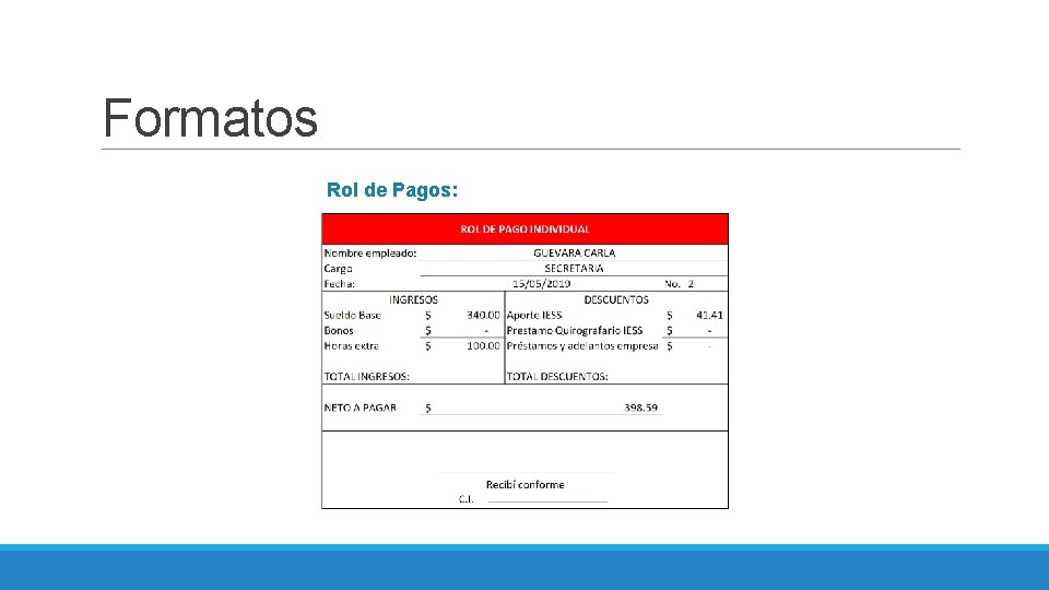 Formatos Rol de Pagos: 