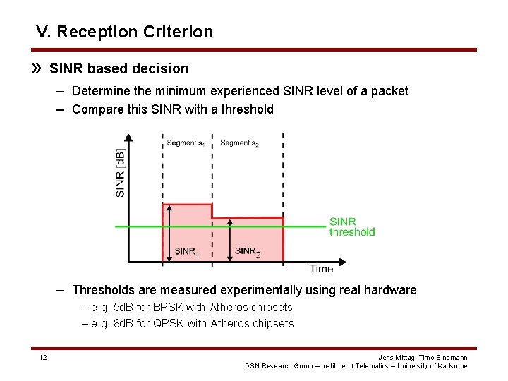 V. Reception Criterion » SINR based decision – Determine the minimum experienced SINR level V. Reception Criterion » SINR based decision – Determine the minimum experienced SINR level