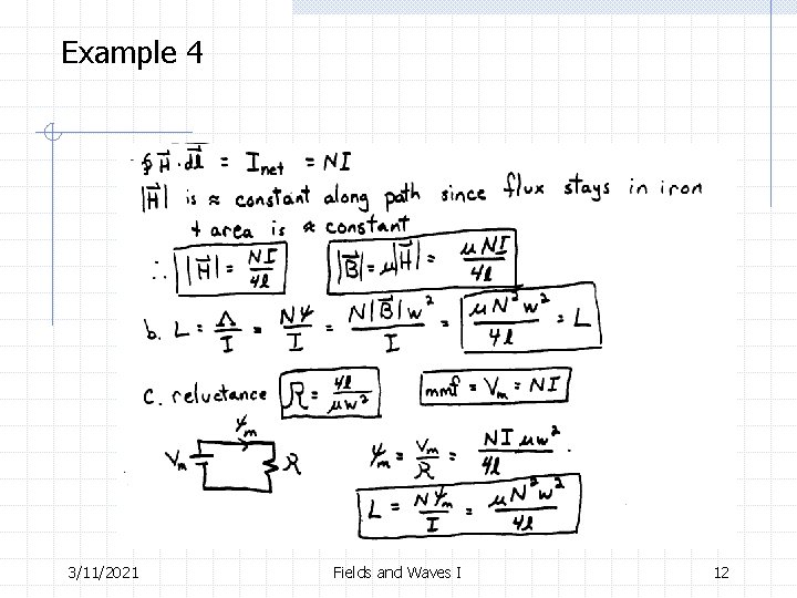 Example 4 3/11/2021 Fields and Waves I 12 