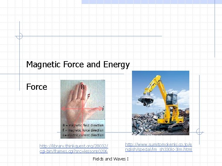 Magnetic Force and Energy Force http: //library. thinkquest. org/28032/ cgi-bin/frames. cgi? src=lessons 0206 http: