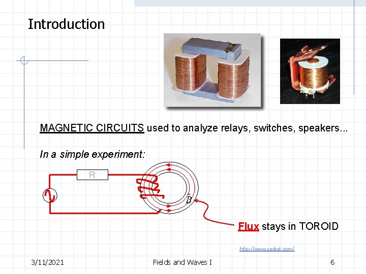 Introduction MAGNETIC CIRCUITS used to analyze relays, switches, speakers. . . In a simple