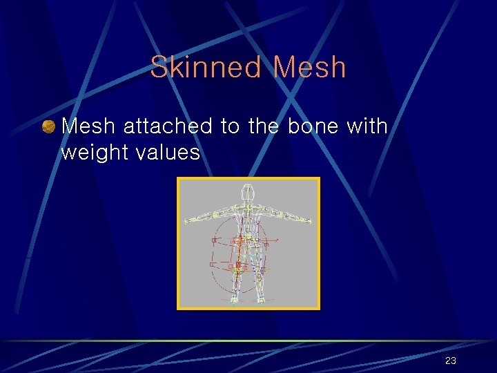 Skinned Mesh attached to the bone with weight values 23 