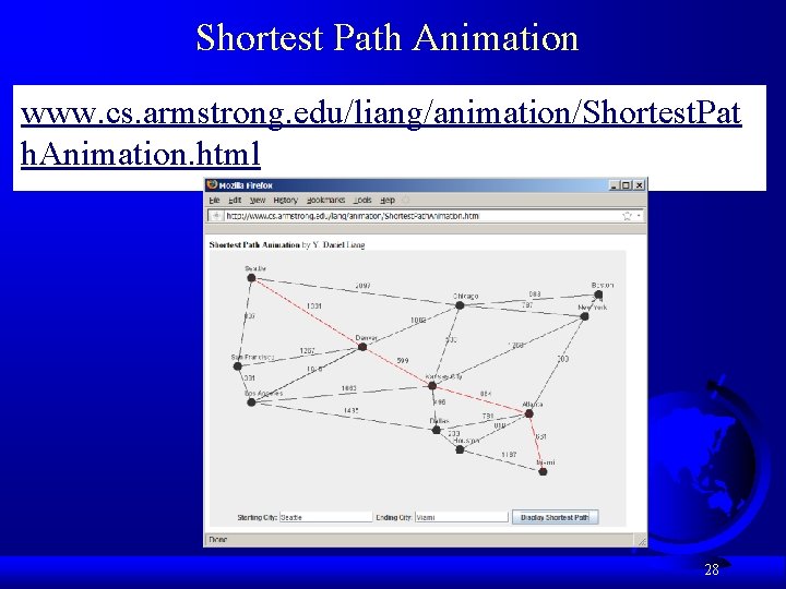 Shortest Path Animation www. cs. armstrong. edu/liang/animation/Shortest. Pat h. Animation. html 28 