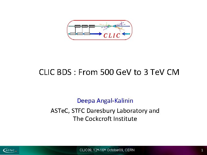 CLIC BDS : From 500 Ge. V to 3 Te. V CM Deepa Angal-Kalinin