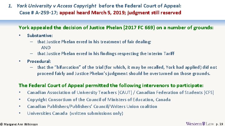 1. York University v Access Copyright before the Federal Court of Appeal: Case #