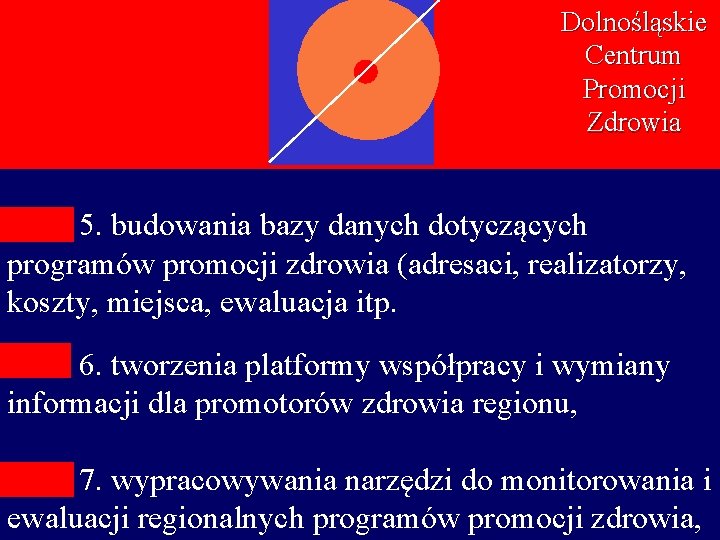 Dolnośląskie Centrum Promocji Zdrowia 5. budowania bazy danych dotyczących programów promocji zdrowia (adresaci, realizatorzy,