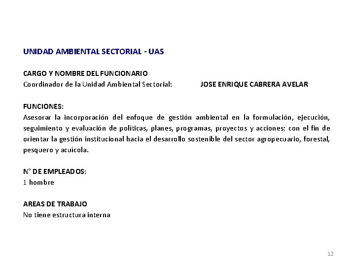 UNIDAD AMBIENTAL SECTORIAL - UAS CARGO Y NOMBRE DEL FUNCIONARIO Coordinador de la Unidad