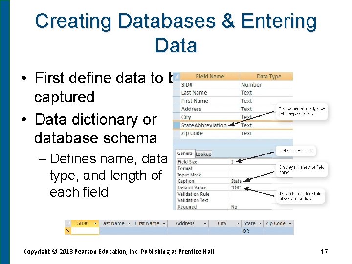 Creating Databases & Entering Data • First define data to be captured • Data