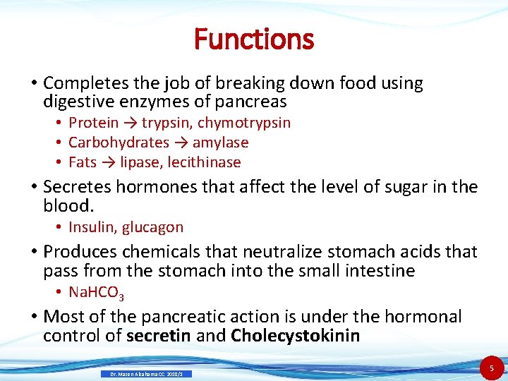 Functions • Completes the job of breaking down food using digestive enzymes of pancreas