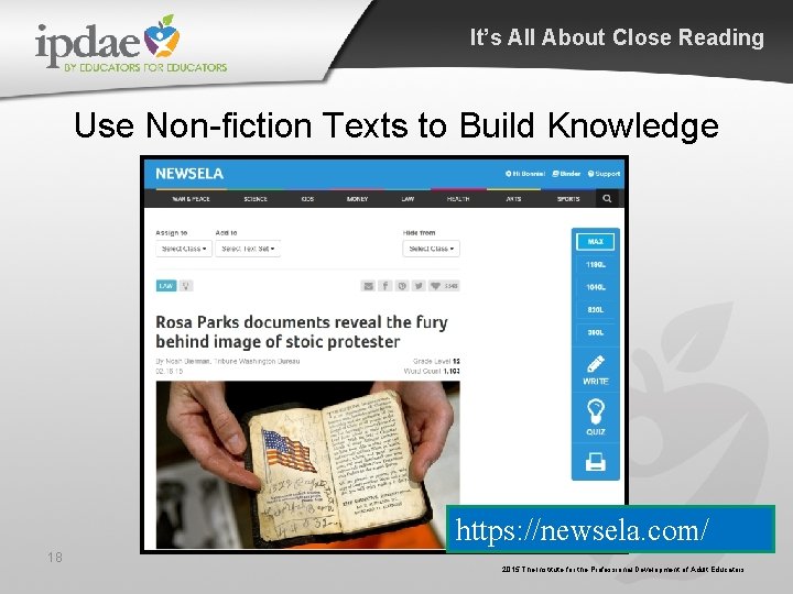 It’s All About Close Reading Use Non-fiction Texts to Build Knowledge https: //newsela. com/ It’s All About Close Reading Use Non-fiction Texts to Build Knowledge https: //newsela. com/