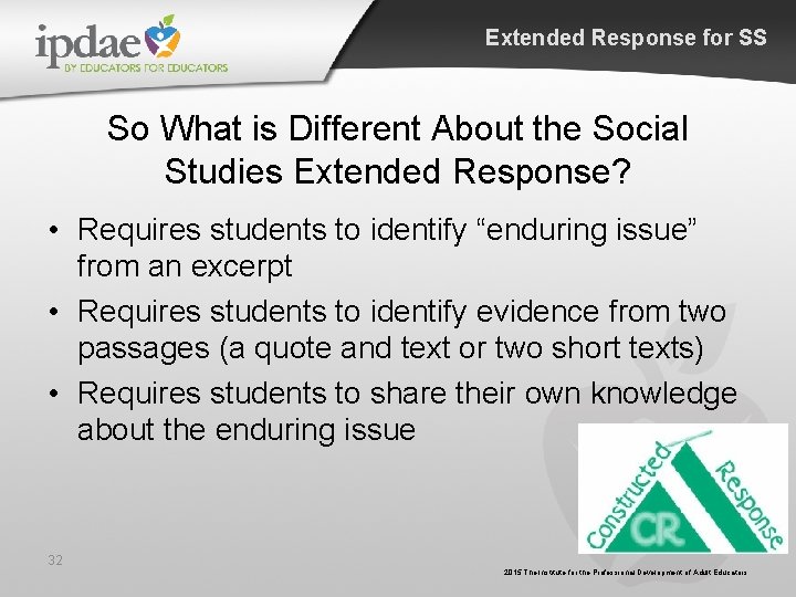 Extended Response for SS So What is Different About the Social Studies Extended Response? Extended Response for SS So What is Different About the Social Studies Extended Response?