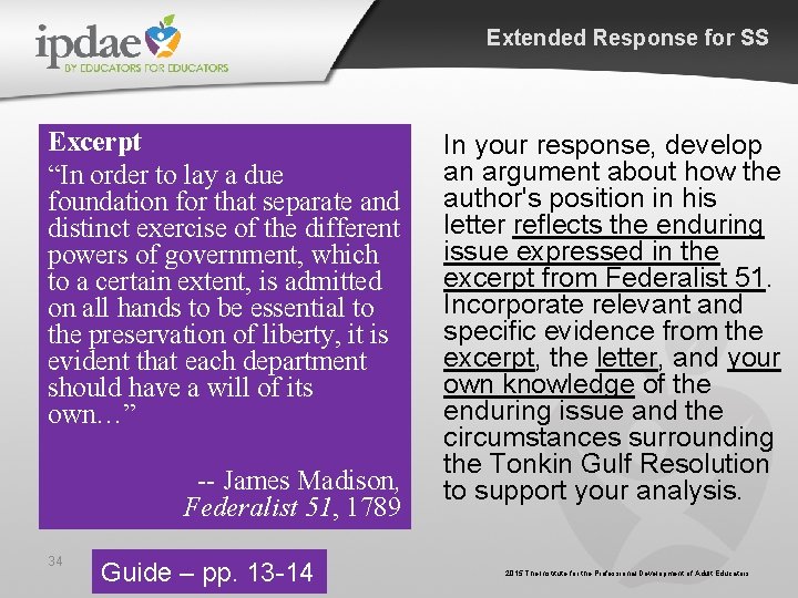 Extended Response for SS Excerpt “In order to lay a due foundation for that Extended Response for SS Excerpt “In order to lay a due foundation for that