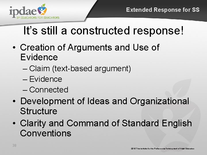 Extended Response for SS It’s still a constructed response! • Creation of Arguments and Extended Response for SS It’s still a constructed response! • Creation of Arguments and