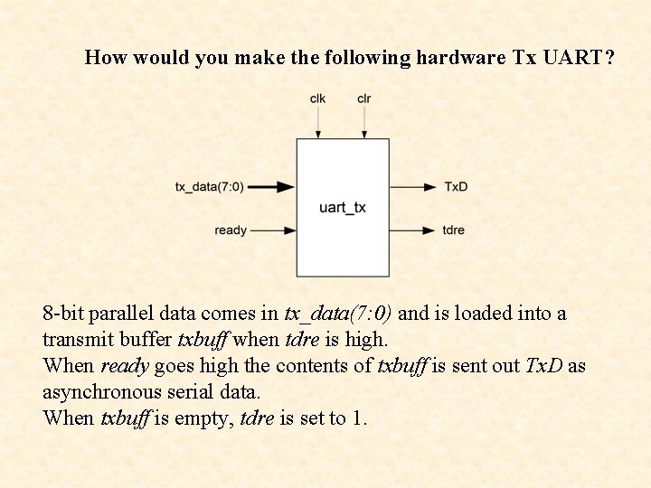 How would you make the following hardware Tx UART? 8 -bit parallel data comes