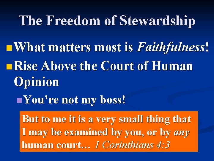 The Freedom of Stewardship n What matters most is Faithfulness! n Rise Above the