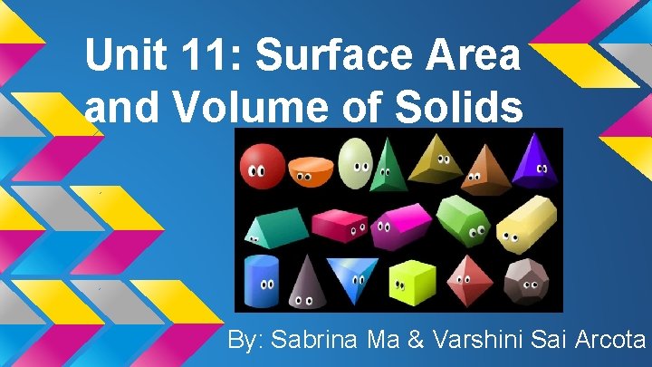 Unit 11: Surface Area and Volume of Solids By: Sabrina Ma & Varshini Sai