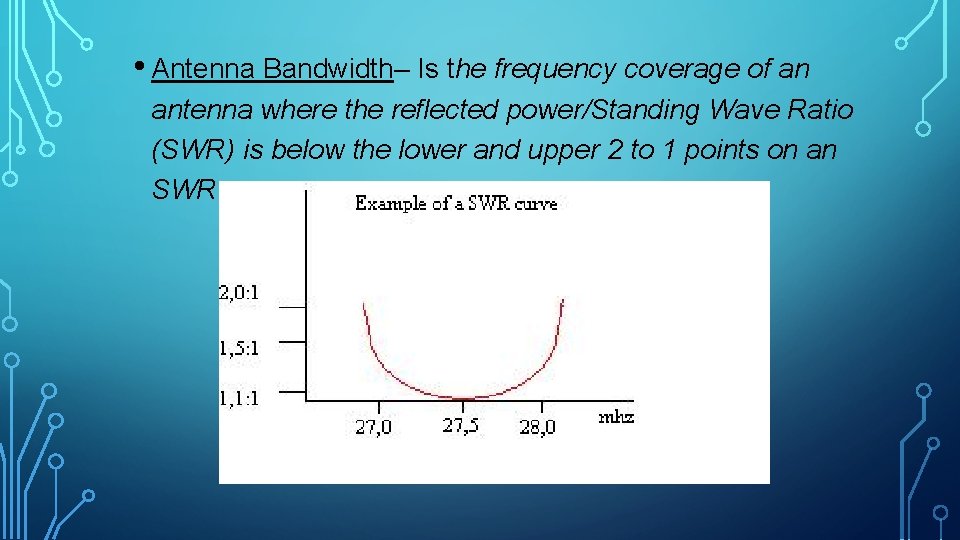  • Antenna Bandwidth– Is the frequency coverage of an antenna where the reflected