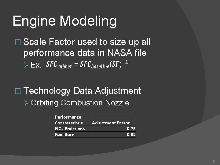 Engine Modeling � Scale Factor used to size up all performance data in NASA