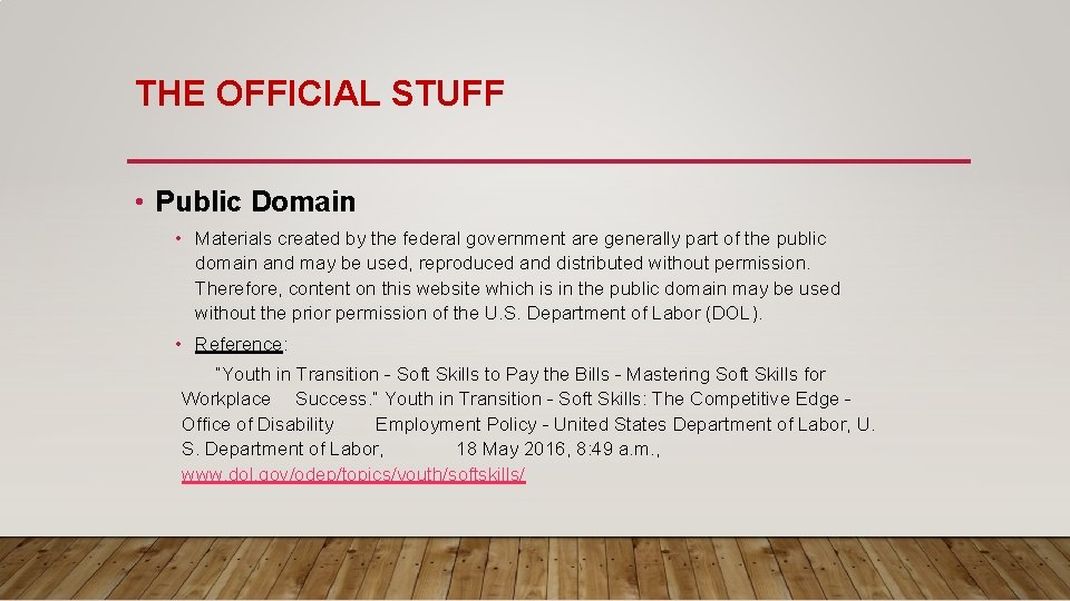 THE OFFICIAL STUFF • Public Domain • Materials created by the federal government are