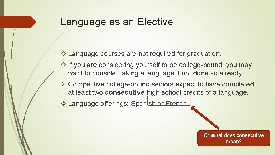 Language as an Elective Language courses are not required for graduation. If you are