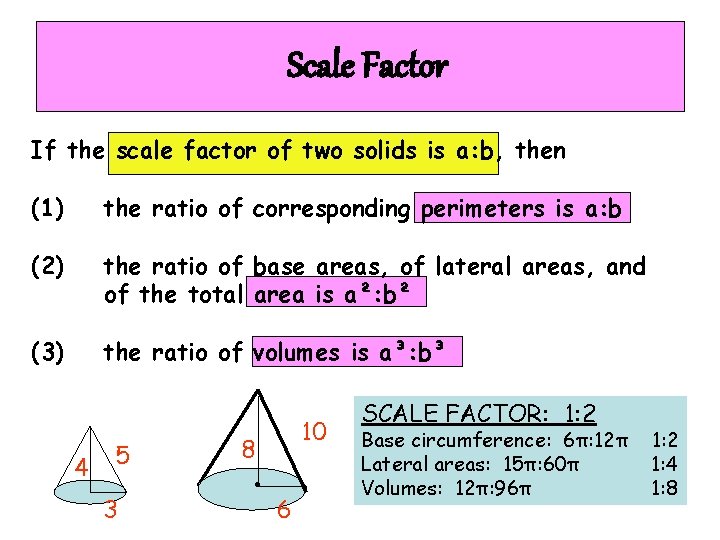 Scale Factor If the scale factor of two solids is a: b, then (1)