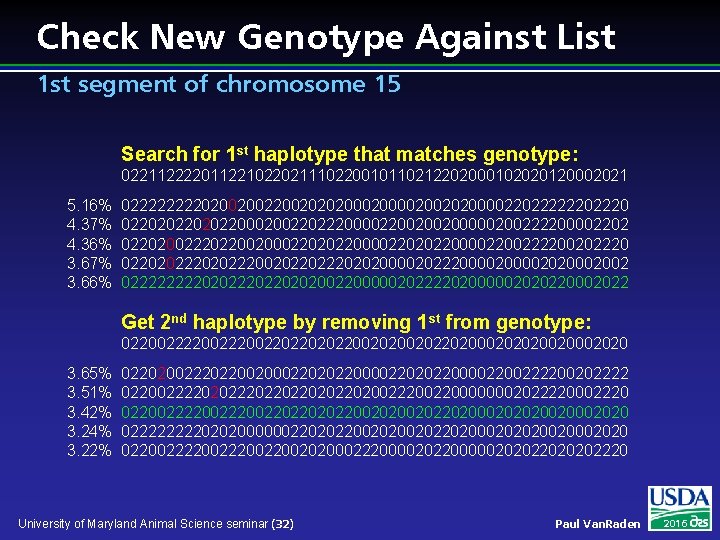 Check New Genotype Against List 1 st segment of chromosome 15 Search for 1