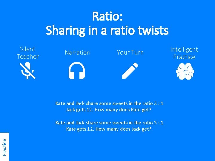 Ratio: Sharing in a ratio twists Silent Teacher Narration Your Turn Kate and Jack