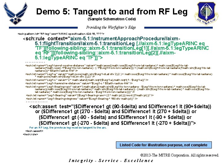 Demo 5: Tangent to and from RF Leg (Sample Schematron Code) Providing the Warfighter’s