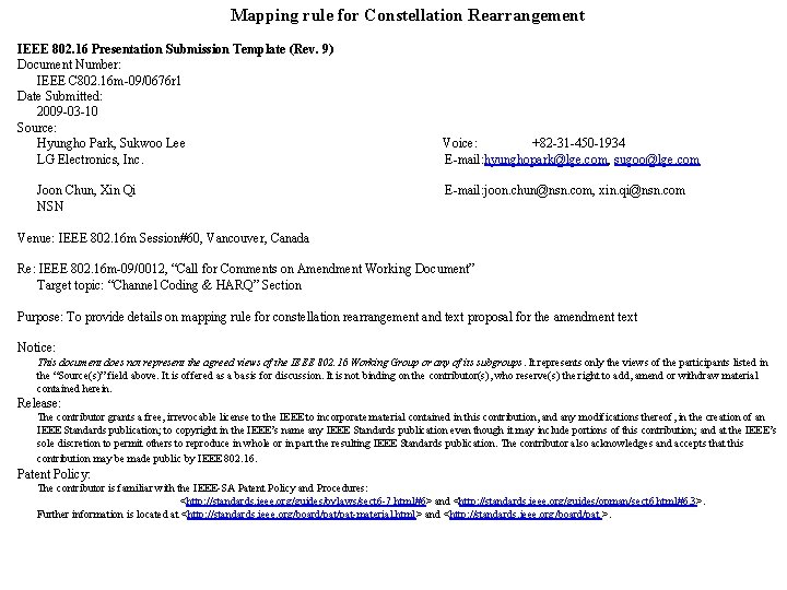 Mapping rule for Constellation Rearrangement IEEE 802. 16 Presentation Submission Template (Rev. 9) Document