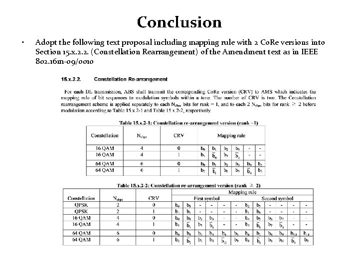 Conclusion • Adopt the following text proposal including mapping rule with 2 Co. Re Conclusion • Adopt the following text proposal including mapping rule with 2 Co. Re