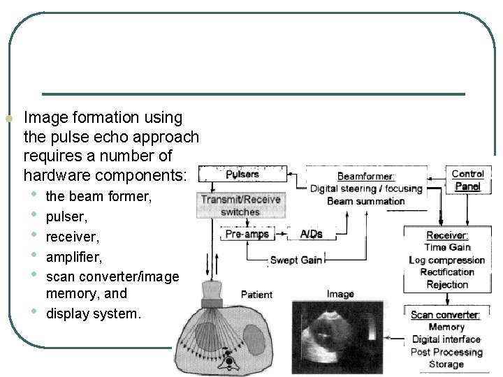 l Image formation using the pulse echo approach requires a number of hardware components: