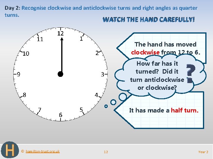 Day 2: Recognise clockwise and anticlockwise turns and right angles as quarter turns. WATCH