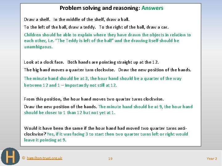 Problem solving and reasoning: Answers Draw a shelf. In the middle of the shelf, Problem solving and reasoning: Answers Draw a shelf. In the middle of the shelf,