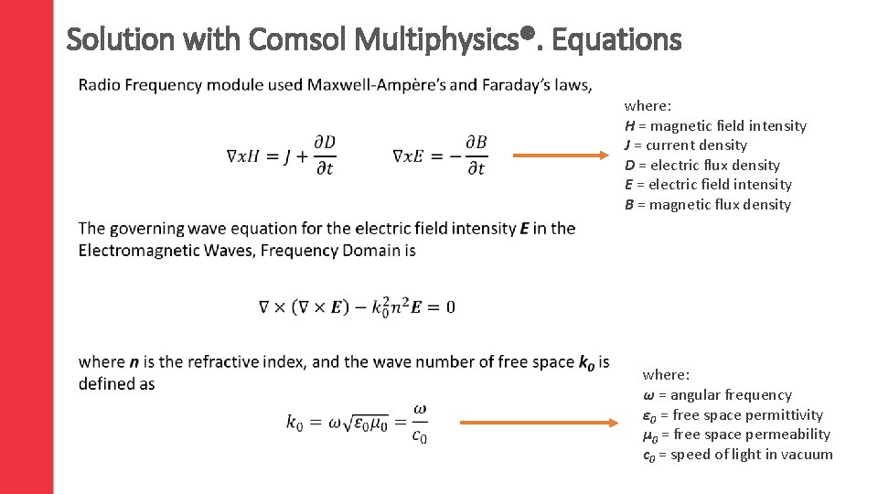 Solution with Comsol Multiphysics®. Equations • where: H = magnetic field intensity J =