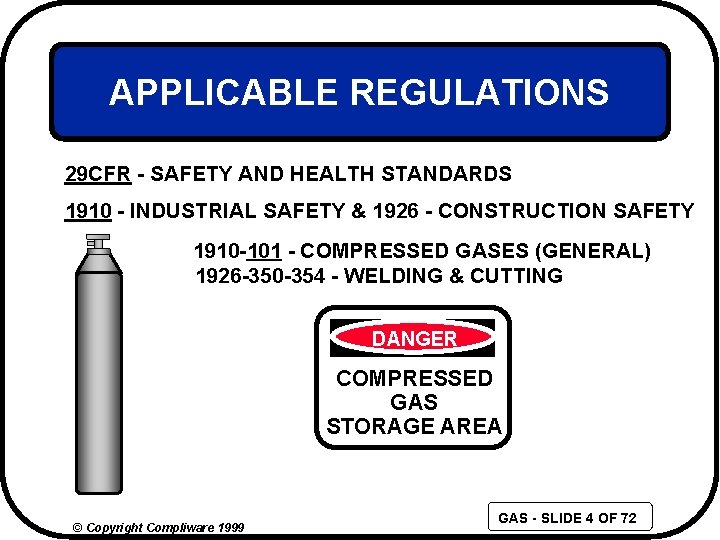 APPLICABLE REGULATIONS 29 CFR - SAFETY AND HEALTH STANDARDS 1910 - INDUSTRIAL SAFETY &