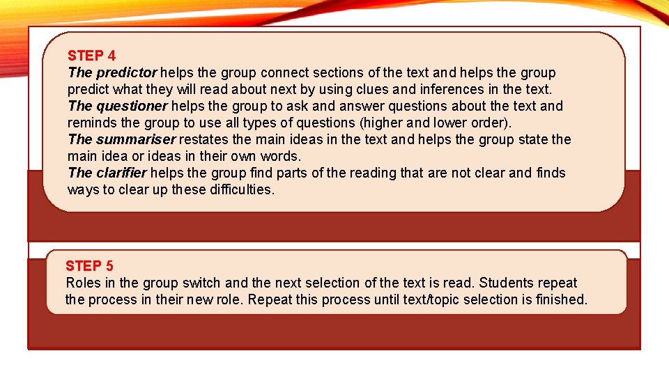 STEP 4 The predictor helps the group connect sections of the text and helps