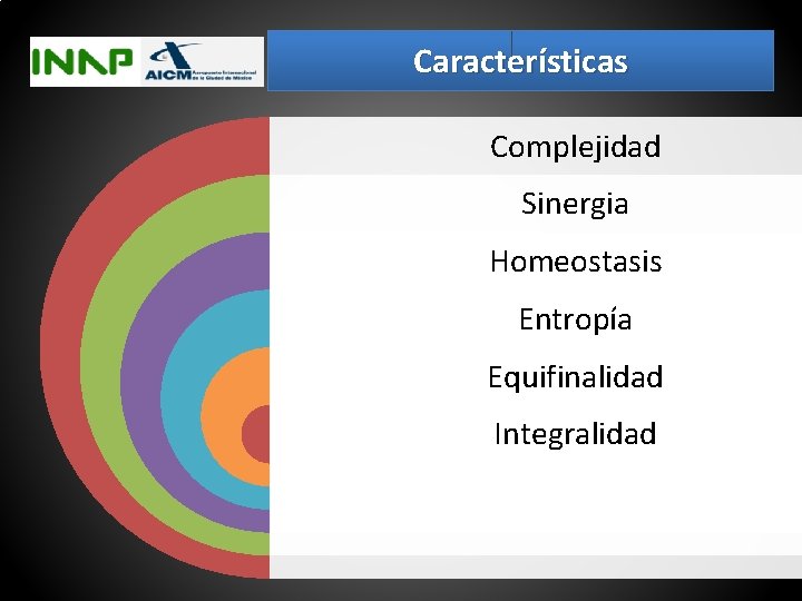 Características Complejidad Sinergia Homeostasis Entropía Equifinalidad Integralidad 