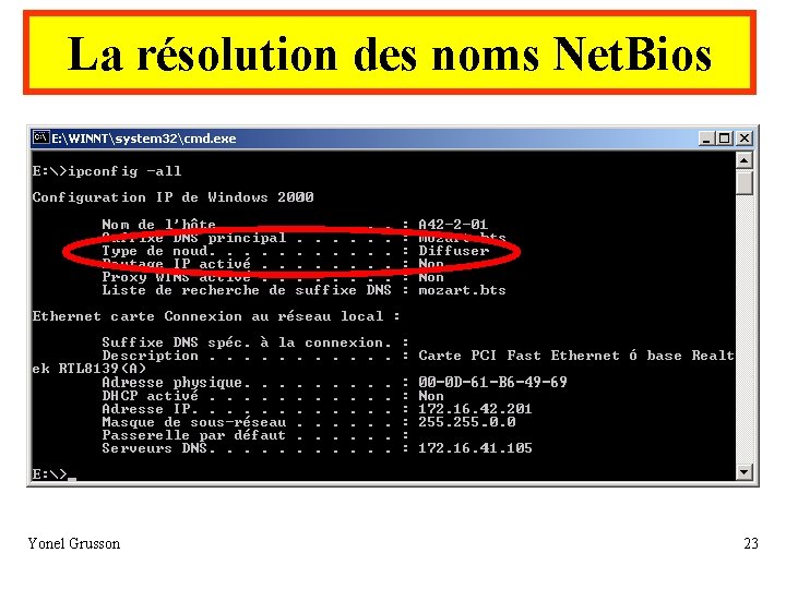 La résolution des noms Net. Bios Yonel Grusson 23 