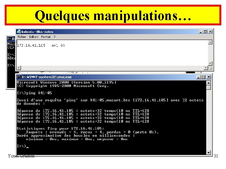 Quelques manipulations… Création d'un fichier Lmhost (Copier et renommer Lmhost. sam) Yonel Grusson 31